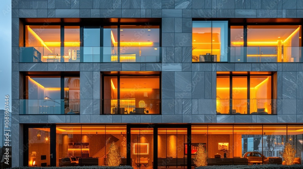 Aufkleber minimalist building exterior with unique light patterns
