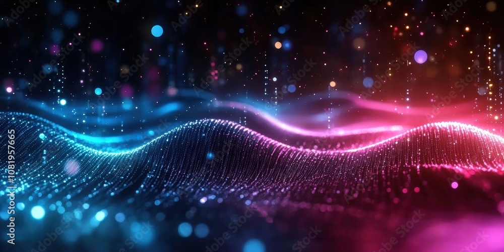 Aufkleber abstract digital wave with colorful particles and light effects representing sound waves in vibrant 