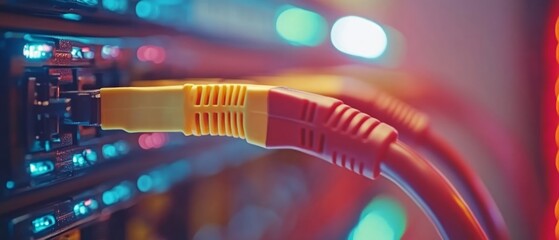 Network cables link advanced technology systems in a modern data center, highlighting the connectivity crucial for smart city development