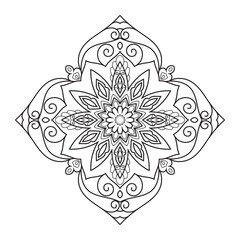 Vector Black and White Mandala Pattern. Intricate Spiritual Lace Tattoo with Islamic, Arabic, Indian, and Ottoman Influences. Zentangle inspired image to color.