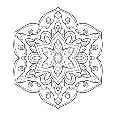 Vector Black and White Mandala Pattern. Intricate Spiritual Lace Tattoo with Islamic, Arabic, Indian, and Ottoman Influences. Zentangle inspired image to color.