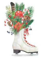 watercolor hand drawn Winter, christmas, xmas, new year ice skate   
