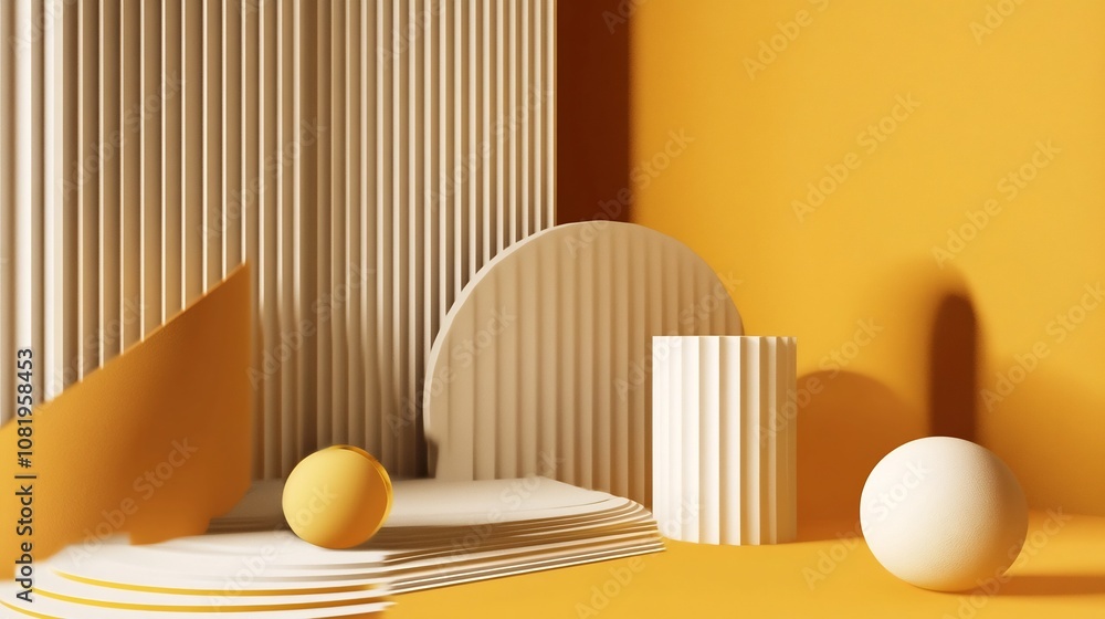 Poster minimalist modern branding prototype composition with geometric shapes on yellow background