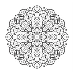 Vector Black and White Mandala Pattern. Intricate Spiritual Lace Tattoo with Islamic, Arabic, Indian, and Ottoman Influences. Zentangle inspired image to color.