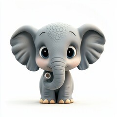 Obraz premium Cute Cartoon Baby Elephant with Big Eyes and Smile