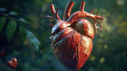 Realistic 3D Heart Model in Lush Green Environment