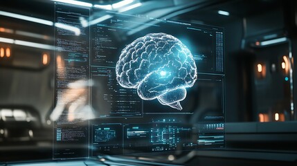 Obraz premium Digital Brain Visualization on a Computer Screen