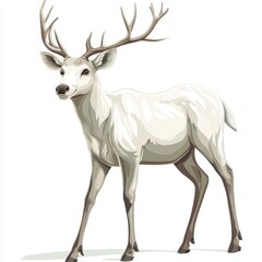 Obraz premium Elegant White Deer with Antlers in a Minimalist Style