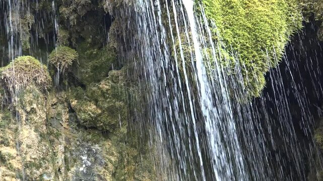 Waterfall Pisoaia in Apuseni, Romania, River in Mountains, Clear Spring Fresh Water, Transparent Alpine Stream, Crystalline Brook, Crystal Drops