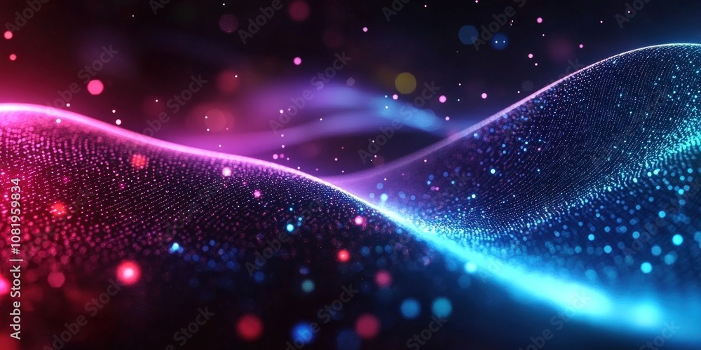 Poster abstract colorful waves with bokeh effect in vibrant pink and blue tones, creating a dreamy backgrou