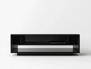 Sleek Black Media Console with Open Shelves for Minimalist Entertainment Setup