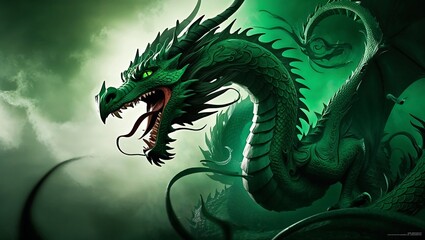 abstract green dragon background. fantasy dragon, digital art style, illustration painting. AI generated