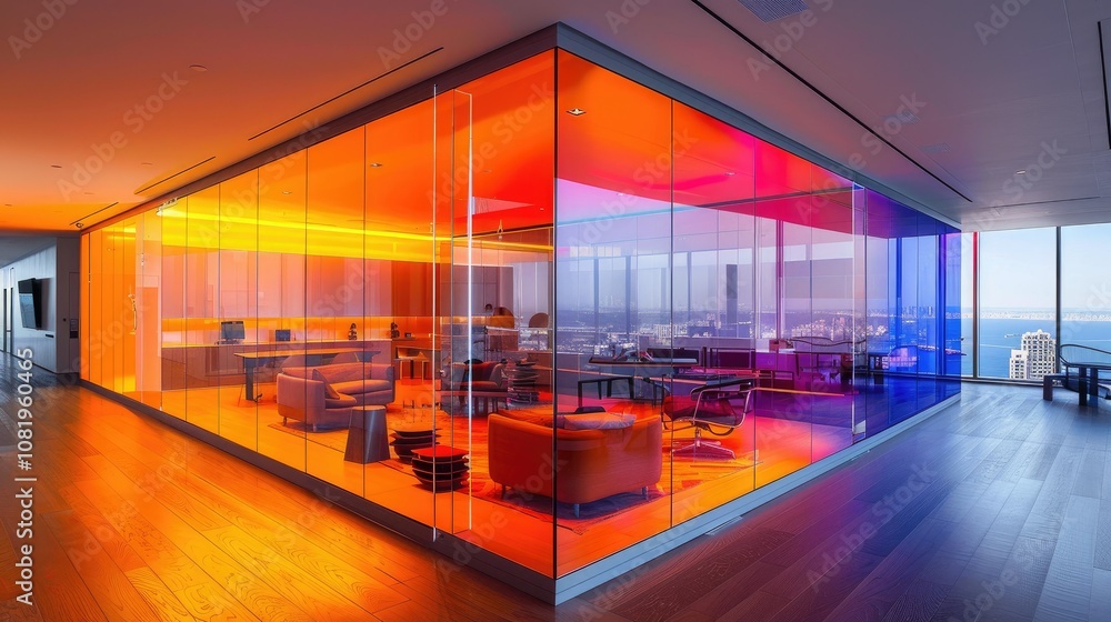Poster Innovative office design with transparent walls and open spaces