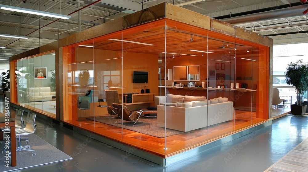 Poster Innovative office design with transparent walls and open spaces