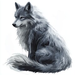 Elegant Sitting Gray Wolf Illustration