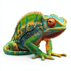 Obraz premium Colorful Chameleon on White Background