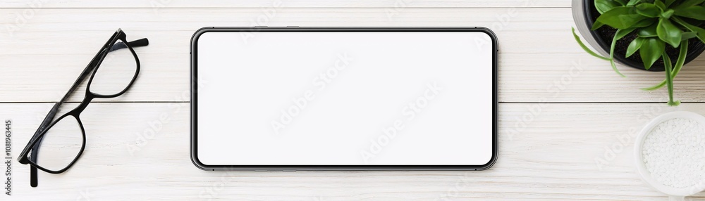 Poster modern presentation mockup with a mobile device displaying a clean, interactive layout, perfect for 