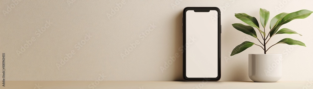 Poster modern presentation mockup with a mobile device displaying a clean, interactive layout, perfect for 