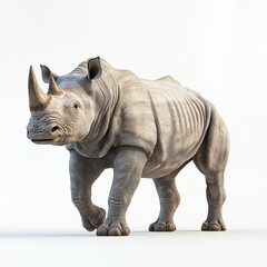 Fototapeta premium Realistic Rhino in Natural Pose on White Background