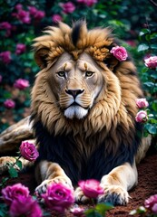 lion qui s'est fait une teinture rose toute la crinière et la gueule, doit rugir, doit être réel