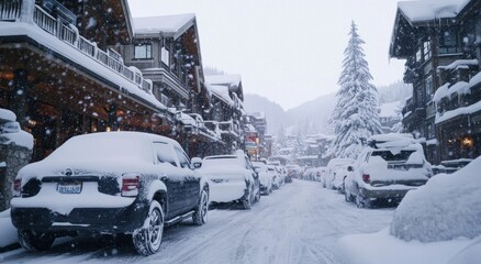 Fototapeta premium Winter Wonderland of Snow-Covered Street Scene