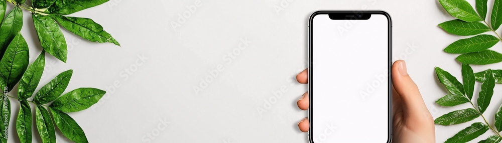 Poster stylish product mockup with a phone displaying a clean portfolio layout, ideal for presentation
