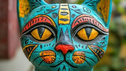 Fototapeta premium Colorful Cat Sculpture with Intricate Designs