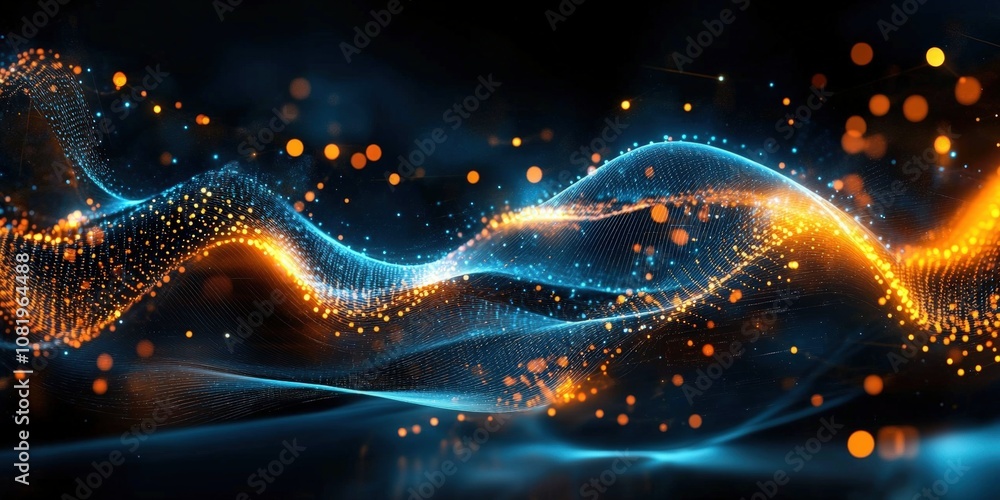 Poster vibrant abstract background with flowing waves of light in brilliant orange and blue color schemes c