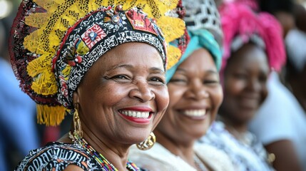 Fototapeta premium Vibrant Smiles of Traditional African Women in Costume