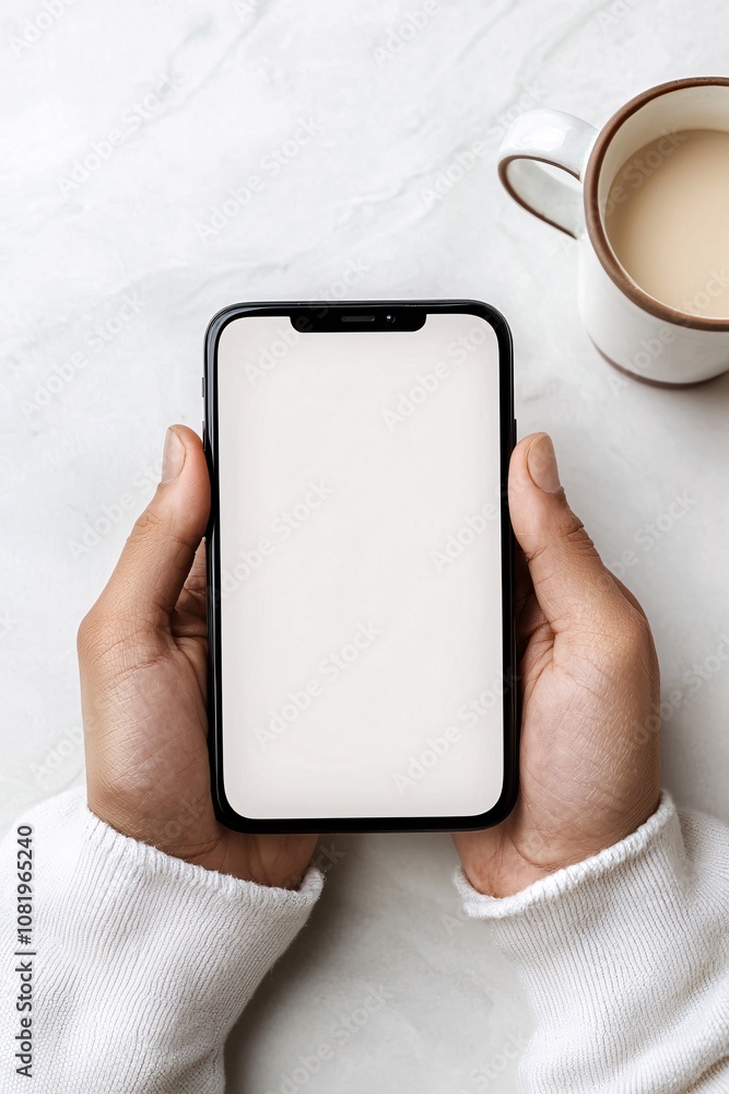 Poster interactive digital mockup of a smartphone displaying a user-friendly interface in a clean setting