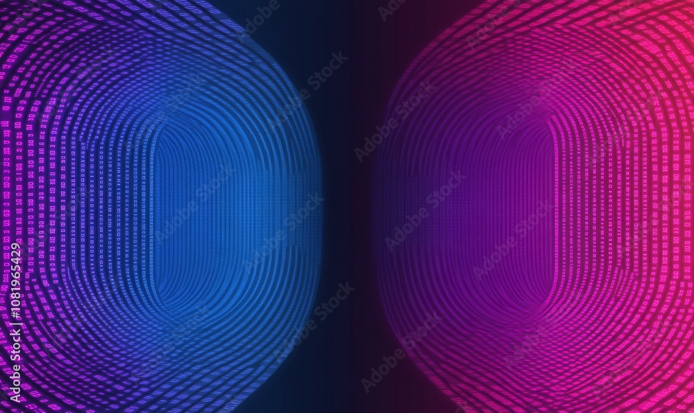 Poster gradient background with pink and dark blue colors and pixel pattern