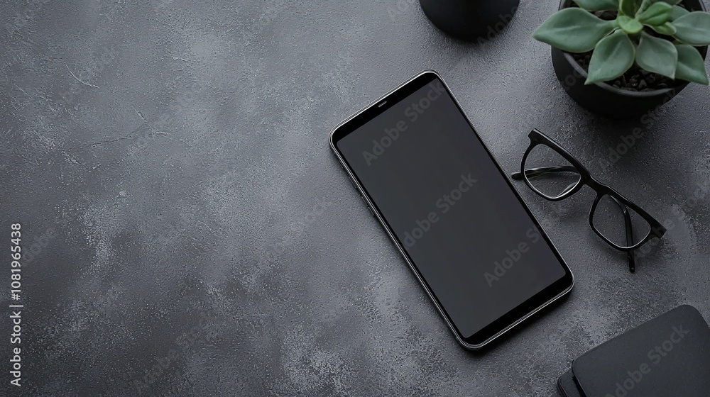 Poster realistic portfolio mockup featuring a mobile device displaying a digital project in a professional 