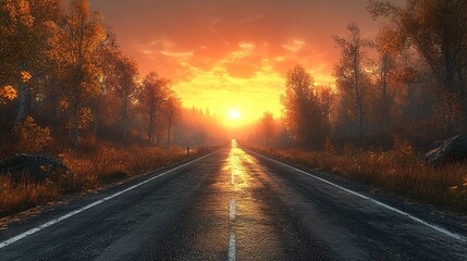 Fototapeta premium A Serene Journey: Sunsets, Smooth Roads, and the Call of Adventure on the Open Highway