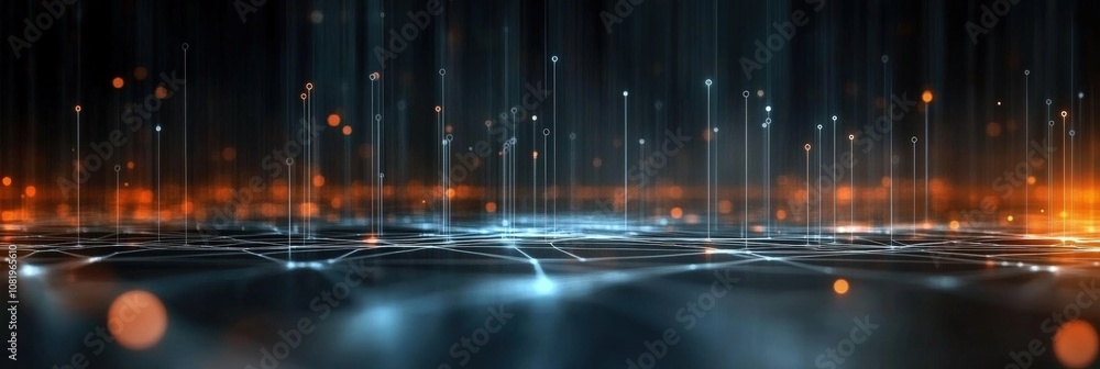 Poster abstract digital background with glowing particles and vertical lines, representing technology, data