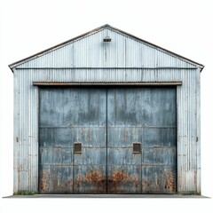 Rusty metal hangar doors with a light.