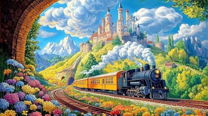 Whimsical Journey: Castle Vista from a Train Tunnel