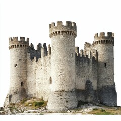 Stone castle with towers and windows.