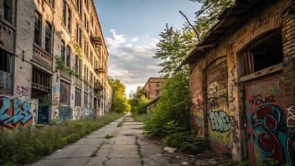 Naklejka premium Urban Exploration Photography: Captivating Views of Decaying Structures, Vibrant Street Art, and Hidden Gems in Abandoned Spaces, Perfect for Adventure Seekers and Photographers Alike