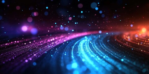 Vibrant Abstract Background with Glowing Particles and Colorful Waves, Ideal for Technology, Art, and Creative Projects