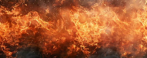 Obraz premium Flames, fire, and smoke on a black background. Abstract burning elements for design.