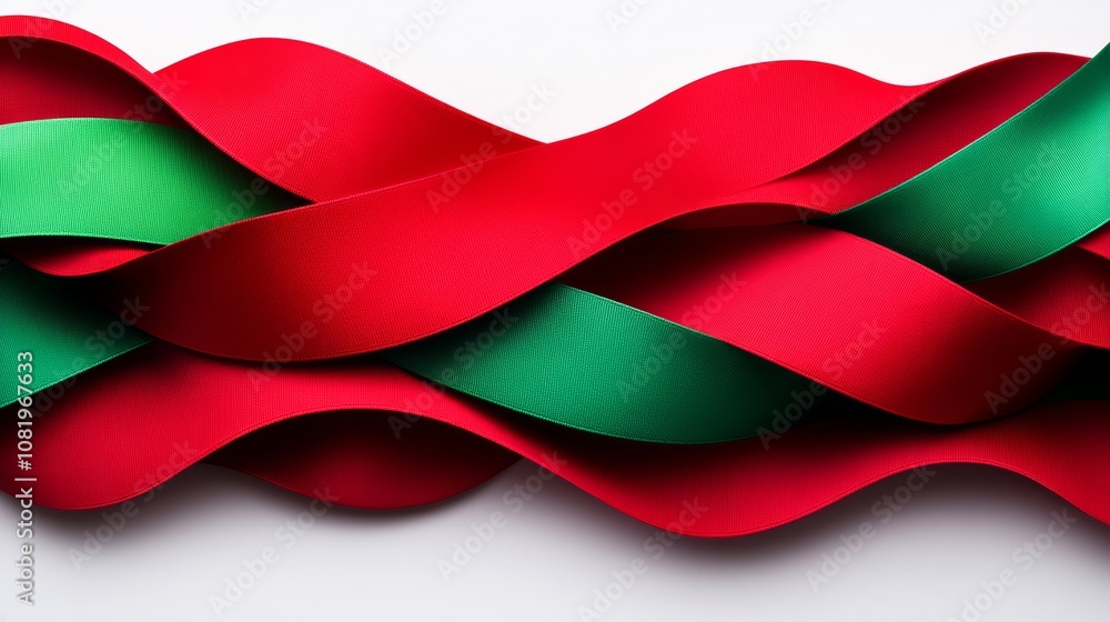 Aufkleber red and green ribbon is curled up and twisted. the ribbon is made of a shiny material and is very co