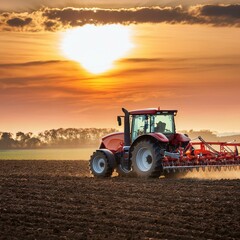 Fototapeta premium modern agricultural machinery and farming practices are demonstrated by a red tractor