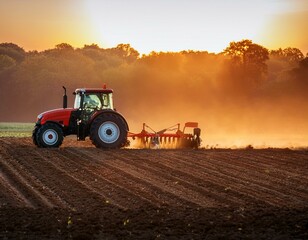 Fototapeta premium modern agricultural machinery and farming practices are demonstrated by a red tractor