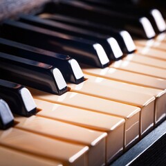 close up, macro shot of a piano tuts keyboard