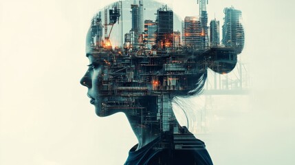 future building construction engineering project concept with double exposure graphic design Building engineer, architect people or construction worker working with modern civil equipment technology
