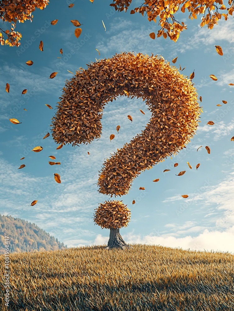 Poster transformative seasons a tree s cycle of change and renewal captured in a surreal question mark