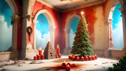 Obraz premium Festive Christmas Tree Adorned with Ornaments and a Star Topper