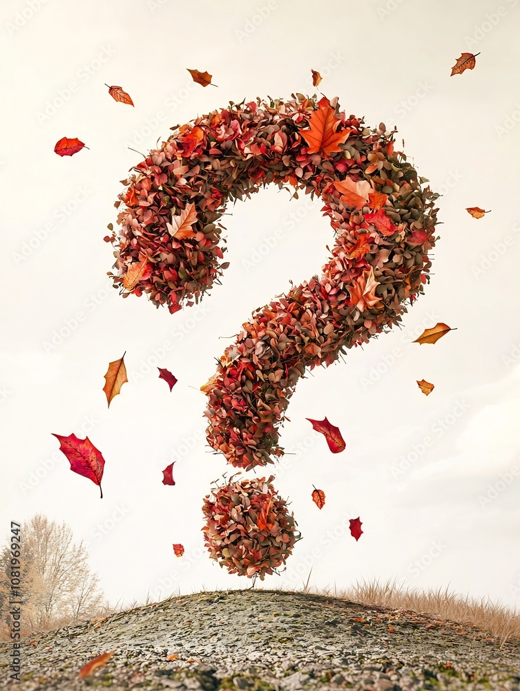 Poster autumn leaves forming a captivating question mark representing the cycle of life and change