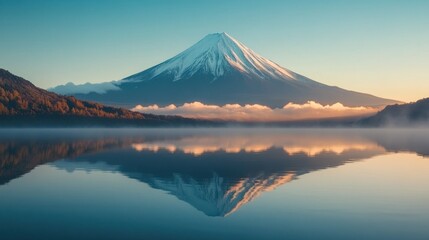 Fototapeta premium Mount Fuji Reflecting in a Still Lake at Dawn