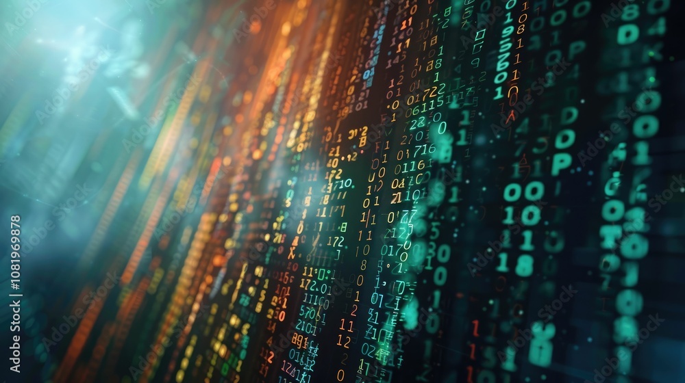Poster Abstract money growth with digital binary codes forming a rising chart